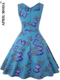 Vintage Women Swing Floral Print Casual Dress Tunic Midi Sundress Retro 50s 60s Party Office Robe Rockabilly