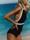One-Piece Black And White Swimsuit Women 2025 New Sexy Bare Back Triangle