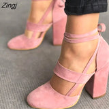 Zingj Women Pumps Plus Size 35-43 Women Heels Chaussures Femme Gladiator Summer High Heels For Party Wedding Shoes Women Thick Heels 211-1-Outfit
