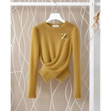 Round Collar Half-Sleeve Tight Cover Sweater Five-Point Sleeve Top Female Knitting Bottom Flying Sleeve Half-High