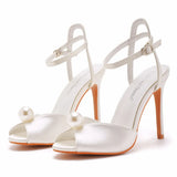 Mouth High Heel Sandals 10 Cm White Satin Cloth High Heel Women's Shoes Wedding Dress Wedding Dress Bridal