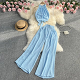 Zingj Suit Female Ins Pure Desire High Sense Hanging Neck Exposed Back Strap Waist Jacket High Waist Hanging Feeling Wide Leg