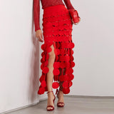 Zingj 2024 New Fashion Temperament Hollow Dot Design Sense Slim Slim Skirt In The Long Tassel
