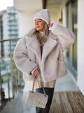 Beige Collar Pocket Faux Fur Coat- Outfit