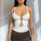 Solid Casual Sleeveless Cami Top Women Backless Hollow Out Sexy Crop Tops Tees Fashion Fitness Camisole