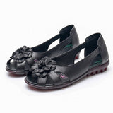 Flower Open Toe Summer Sandals Hollow Soft Genuine Leather Women's Shoes Flat Comfortable Fashion Sandals Large
