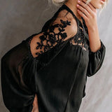Sexy Lantern Sleeve Hollow Out Loose Chiffon Blouse Women Elegant Embroidery Lace Mesh Shirt Casual White Black