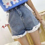 Lolita Denim Shorts Summer Women High Waist Sweet Side Ruffles Bow Harajuku Jeans Girl Simple Casual Hot Y2k Short