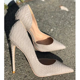 snake printing stilettos 12cm high heels pointed toe women pumps extreme party wedding shoes plus size 33 45 QP063