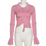Women Autumn Winter Long Sleeve Knitted Pink T Shirt Crop Tops Топ Женский 2021 Fall Clothes Wholesale Items Haut