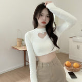 Women Hollow Out Sweaters Sexy Ladies Solid Tops Expose Navel Lint Knitted Long Sleeves Soft
