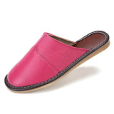 Leather Home Slippers for Men Winter Warm Plush Slippers Bedroom Genuine Leather Unisex Men/women House Indoor