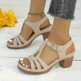 New Roman Sandals Summer Women's Large Car Sewing Toe Weaving Coarse High Heel