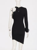 Asymmetric Design Dress Woman 2025 Spring New Fashion Temperament Flowers Splicing High-End Short Dress