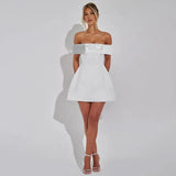 White Off-shoulder Sequin Strap Mini Dress- Outfit