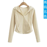 Zingj Fashionable Women's Autumn And Winter Style Velvet Hooded Zipper Cardigan Slim To Show Thin Finger Sweater Short