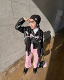 Black Bow Faux Leather Biker Jacket- Outfit