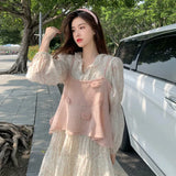 Zingj Flower Dress Female Autumn Outfit 2024 New Very Fairy Flounce V Collar Design Sense First Love Department Long Sleeve Skirt-Outfit