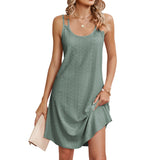 Zingj Summer New Round Collar Sleeveless Solid Color Casual Sling Dress Female-Outfit