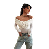 Zingj Women's Sexy Hot Girl Slim Top Solid Color Fashion V-Neck Splicing Long Sleeve