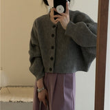 Zingj Neck Single Breasted Bat Sleeve Knit Cardigan Female 2024 Autumn Loose Lazy Gentle Wind Short Sweater Coat-Outfit