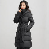Standing Down Cotton-Padded Clothes Women Over The Knee Long 2024 Winter New Receive Waist Long Plus Thick Cotton Clothes Women's Coat-Outfit