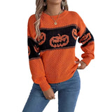 And Winter Live Halloween-Themed Pumpkin Head Bumpy Long-Sleeved Sweater Women's
