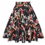 Women Retro Pleated Skirts 50s Kawai Vintage Rockabilly Swing Flamingo Printed High Waist Casual Tutu Summer Skater