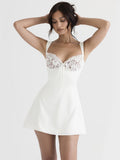 Women's Dresses for Party 2023 White Satin Dress Vintage Lace Dress Sexy Wedding Guest Cocktail Night Dress High