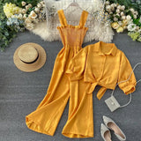 Two Pieces Set Women Loose Short Sunscreen Jacket + Suspending Rompers Clothing Female Casual Holidays