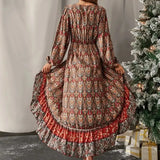 Spot Women's Wear Fall 2025 New Long Sleeve Large Swing Bohemian Print