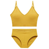 Sexy Seamless Tops Set Low-waist Panties Women Wireless Underwear Suit Soft Padded Bras Set Backless Bralette