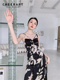 Summer Backless Sexy Long Slit Dress Women Sundress Shirring Floral Black Bodycon Ladies Slip Dress Ruched
