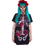 022 Spot 2025 Halloween Women's Cosplay Party Dress Skull Print Short Sleeved