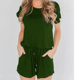 2020 Summer Fashion O Neck Hollow Out Women's Jumpsuit Casual Slim Stripe Patchwork Short Sleeve Pocket Ladies
