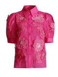 Temperament Elegant Wind Shirt 2025 Autumn New Nail Bead Three-Dimensional Flower Perspective Shirt Short-Sleeved Jacket