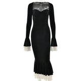 Solid Long Flared Two-piece Crop Sleeve Midi Dress- Outfit