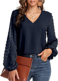 Women Blouse 2022 Spring Fashion V Neck Long Sleeve Elegant Office Work Shirts Tops Lady Plus Size Casual Chiffon