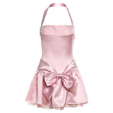 2025 Summer New Women's Clothing Sexy Pure Hot Girl Bow Hanging Neck Bare Back Dress Dress