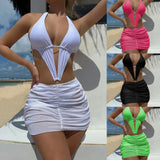 2023 New Sexy Hollow Conjoint Solid Color Two-Set Swimsuit Bikini