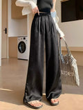 Chinese Style Wide-Legged Trousers 2024 New Spring And Autumn Style Straight Tube Pear-Shaped Satin Small Foreign Style Casual