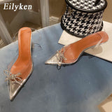 PVC Transparent Pointed Toe Women Pumps Fashion Bowknot Design Elegant Ladies Crystal High Heel Party Wedding Mule