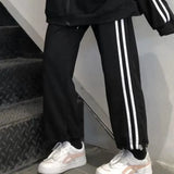 BF Oversized Sets Women Solid Zipper Sweater Elastic High Waist Wide Leg Soft Pants Simple Casual Korean Daily Student