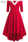 Christmas Costume Party Dress Women Long Sleeve Deep V-neck Vintage Elegant Winter Dress New Year Holiday