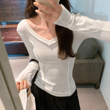 Fish Bone Design Sense Of Minority Slim Bottomed Shirt Women's Autumn New Long-Sleeved T-Shirt Shows Thin