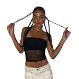 Zingj New 2024 Solid Color Sleeve Sleeveless Mesh Crop Casual Women's Top Vest-Outfit