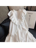 Womens Princess Dress French White Sleeveless Vintage Girls Vestidos Y2k Ruffle Edge V-neck Pullover Mini Dresses