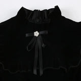 Ruffle Sleeve High Neck Velvet Black Mini Dress-Outfit