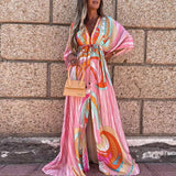 Spring New Holiday Wind V-Neck Printed Printed Long