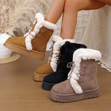 Boots Women's 2025 New Hairy Mouth Women's Boots Thick Snow Cotton Thick And Velvet Cylinder Large-Size Cotton
